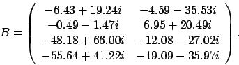 \begin{displaymath}
B = \left(
\begin{array}{cc}
-6.43 + 19.24 i & -4.59 - 35...
...\\
-55.64 + 41.22 i & -19.09 - 35.97 i
\end{array} \right).
\end{displaymath}
