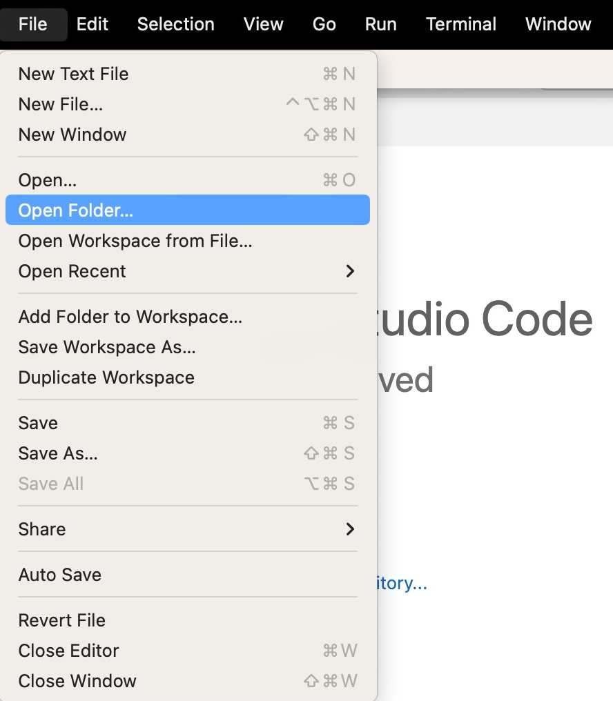 プロジェクトフォルダを開く