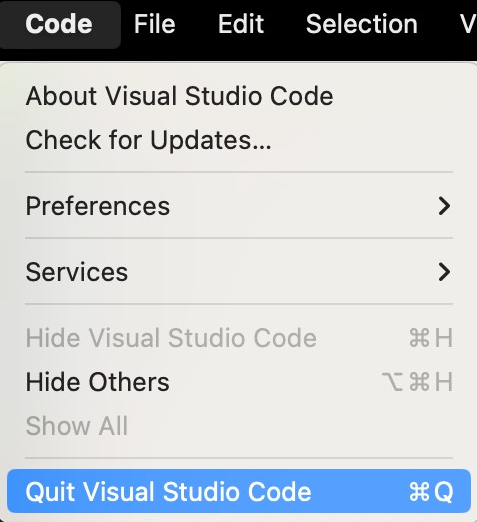 VSCode 終了メニュー